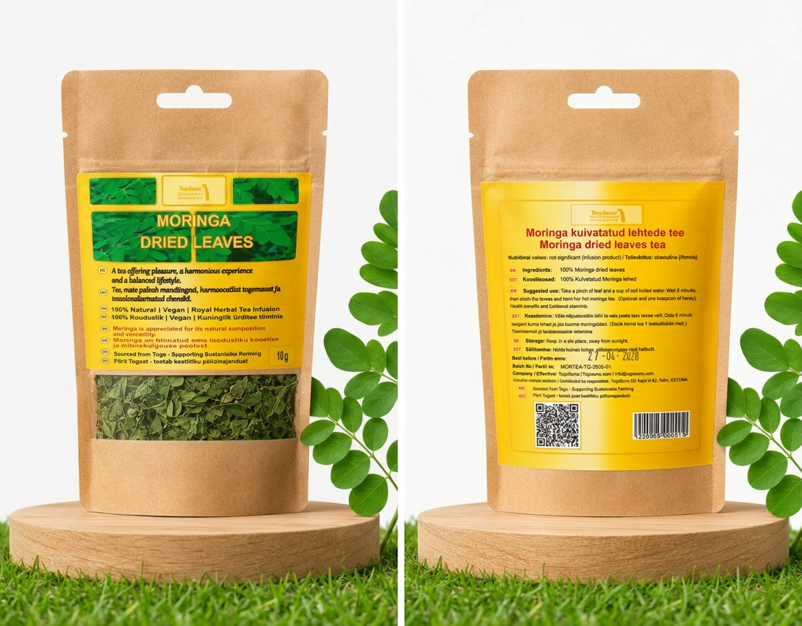 Moringa dried leaves font and back