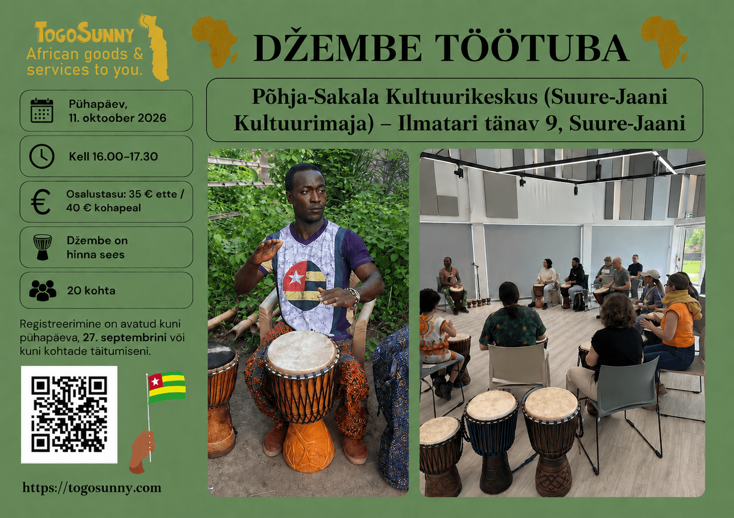 TogoSunny Atelier de djembé à Suure-Jaani 11-10-2026